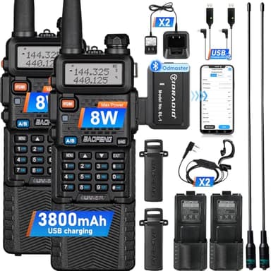 Baofeng UV-5R Ham Handheld Radio, 3800mAh Baateeries 8 Watt with TIDRADIO Wireless Programmer Long Range Two Way Radios Walkie Talkies Dual Band USB Rechargerable 3800mAh Battery Earpiece 2 Pack - Image 1