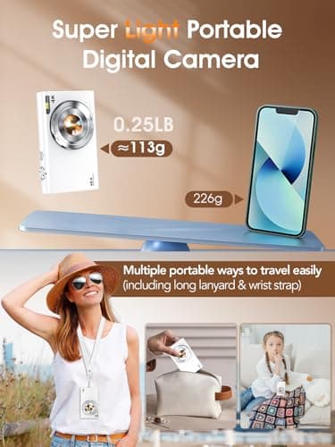 Digital Camera,Autofocus 4K Vlogging Camera for Photography with 32GB Card,48MP Portable Compact Point and Shoot Digital Camera for Teens Adult Beginner with 16X Zoom,Anti-Shake,2 Batteries(White) - Image 5