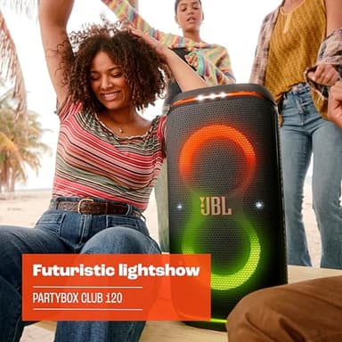 JBL PartyBox Club 120 - Portable Party Speaker with Foldable Handle, Powerful JBL Pro Sound, Futuristic lightshow, Up to 12 Hours of Play time, Splash Proof, Dual Mic & Guitar Inputs (White) - Image 6