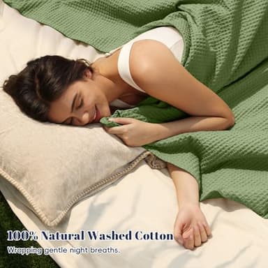 PHF 100% Cotton Waffle Weave Blanket King Size for Bed,Snag Proof Lightweight Breathable Moisture-Wicking Throw for Couch,Great for Layering in Cold Weather,Machine Washable,Home Decor-Loden Green - Image 2