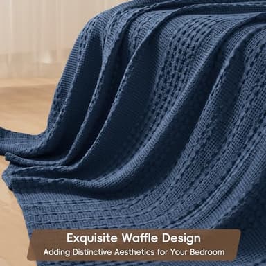 PHF 100% Cotton Waffle Weave Blanket King Size for Bed, Soft Lightweight & Breathable, All-Season Comfort, Luxury Aesthetic Woven Bedding for Home Decor, 108"x90", Bright Navy Blue - Image 4