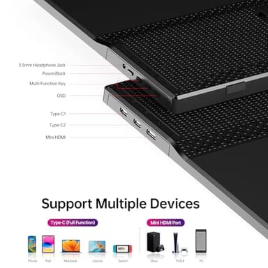 Yxk Portable Monitor 15.6 Inch 1080P USB-C HDMI Ultra-Slim Travel Monitor with Kickstand, for Laptop, PC, Mac Phone, PS, Xbox, Swich IPS Ultra-Thin Zero Frame Gaming - Image 3