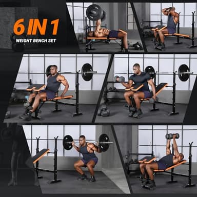 YOLEO 6 in 1 Weight Bench Set for Home Gym, Adjustable & Foldable Weight Bench, Workout Bench with Squat Rack for Bench Press Sit up Incline Flat Decline - Image 3