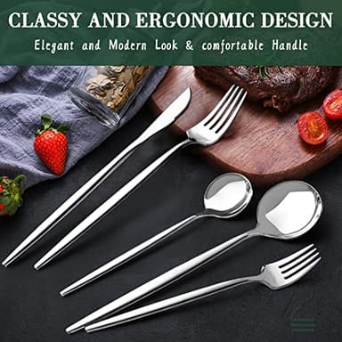 40-Piece Silverware Set for 8, CEKEE Stainless Steel Flatware Cutlery Set Included Knife Spoon and Fork, Kitchen Utensils Set for Home Hotel Wedding Restaurant - Mirror Polished & Dishwasher Safe - Image 3