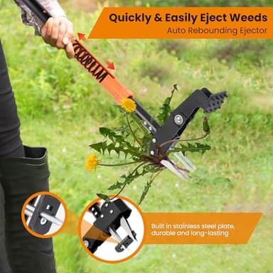DOUBFIVSY Weed Puller Tool, 39"- 47" Heavy Duty Stand Up Weed Puller Adjustable Long Handle, 4-Claw Steel Head, Easy-Eject Mechanism Weed Remover Tool for Garden Lawn, Remove Weeds Without Bending - Image 4