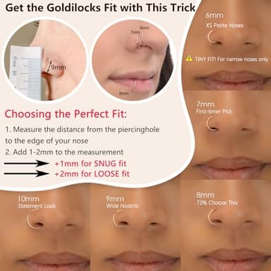20G 18G 16G Titanium Nose Ring Hoop, Cartilage Hoop Earrings for Women Men Silver Gold Nose Ring Septum Ring Tragus Conch Helix Daith Lip Piercing Jewelry 6mm/7mm/8mm/9mm/10mm (Gold-20g, 7mm) - Image 3
