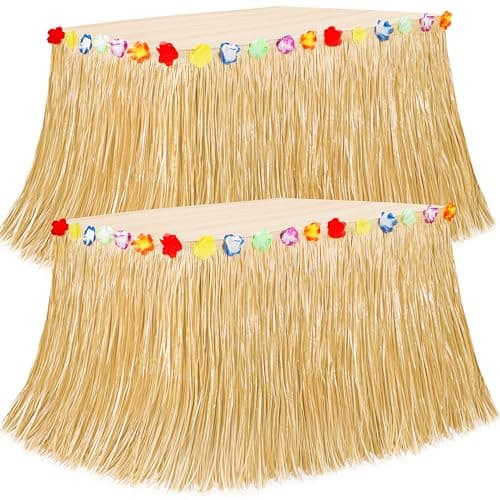Luau Party Decorations, 2PCS Gold Hawaiian Themed Table Skirt Party Decorations, Flower 108 X 29.5" Grass Skirts Luau Party Favors, Luau Table Skirt for Summer Tropical Hula Parties Decor Accessories - Image 1