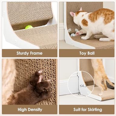 EHEYCIGA Cardboard Cat Scratcher for Indoor Cats, 26.8 Inch L Shaped Vertical Cat Scratching Board with Ball Cat Toy, Large Cat Scratcher Pad, White - Image 5