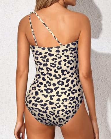 Holipick One Shoulder One Piece Swimsuit for Women Tummy Control Bathing Suits Modest Full Coverage Keyhole Swimwear Leopard - Image 3