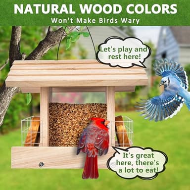 Bird Feeders for Outdoors Hanging - Cardinal Bird House Feeder, Wooden Large Bird Feeder with Suet Holder for Outside, Wild, Outdoors Hanging Pole - Image 5