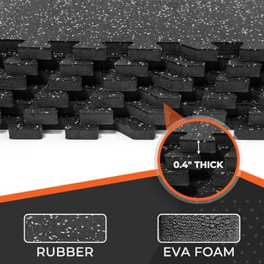 SUPERJARE 0.4'' Thick 24 Pcs 96 Sq Ft Rubber Top Exercise Equipment Mats, High Density EVA Foam Mats with Rubber Top, Interlocking Gym Flooring for Home Gym, Protective Workout Mat, Black/Grey - Image 5