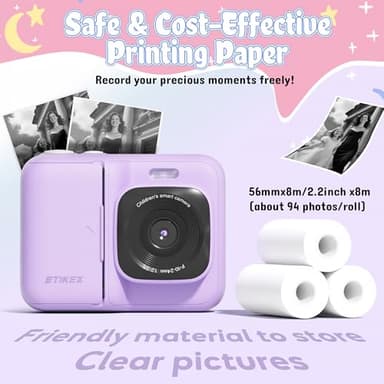 ETIKEZ Kids Camera, 1080P Instant Digital Print Camera for Kids, Christmas Birthday Gifts for 4 5 6 7 8 9 10 Year Old Girls Boys, Portable Toy with 32GB SD Card & 3 Rolls Printing Paper, Purple - Image 8
