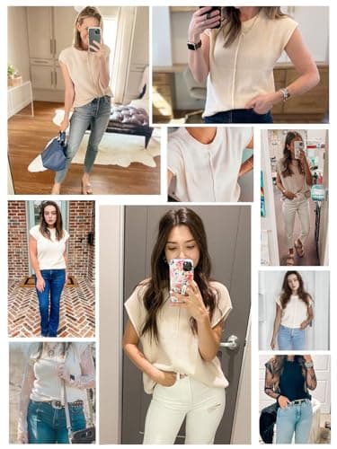 Womens Fall Fashion Sweater Tops 2025 Trendy Western Knit Business Casual Work Cap Sleeve Vest Cute Outfits Tops Beige - Image 4