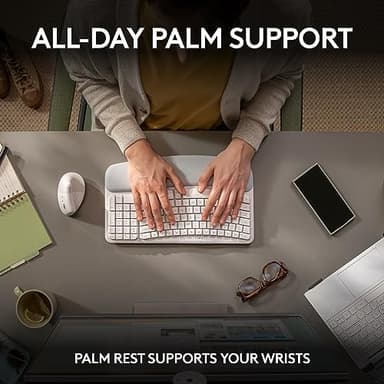 Logitech Wave Keys Wireless Ergonomic Keyboard with Cushioned Palm Rest, Comfortable Natural Typing, Easy-Switch, Bluetooth, Logi Bolt Receiver, for Multi-OS, Windows/Mac - Off White - Image 4