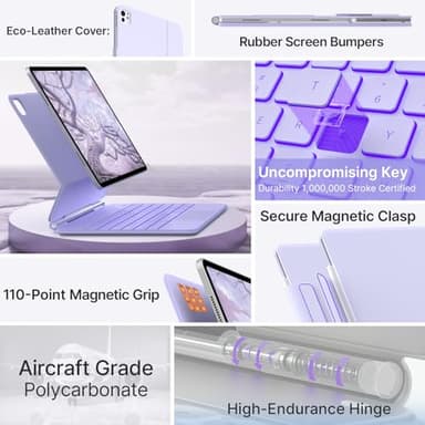 typecase Keyboard Case for iPad Air 13(M3 2025 / M2 2024) and iPad Pro 12.9 (6th, 5th, 4th,3rd Gen),Magic Keyboard,Easy-Set Magnetic Stand,Multi-Touch Trackpad,11 Colors Backlight,Light Purple - Image 4