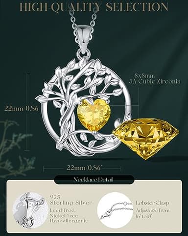 FANCIME Tree of life November Birthstone Necklace for Women Sterling Silver Tree Jewelry Natural Citrine Pendant Yellow Topaz Gemstone Anniversary Birthday Christmas Gifts for Wife Mom Her - Image 3