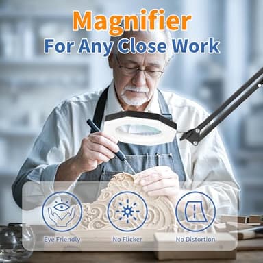 10X Magnifying Glass with Light and Clamp, KIRKAS Octagon LED Magnifying Lamp, 3 Color Modes and Stepless Dimmable, Hands Free Lighted Magnifier Glass Lens for Crafts, Repair, Close Work - Black - Image 7
