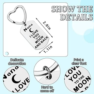 Nana Gift from Granddaughter Grandson I Love You to the Moon and Back Nana Keychain Cute Heart Key Ring Engraved Grandma Keychain Jewelry for Women Birthday Christmas Mother’s Day Present - Image 2