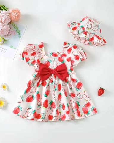 Baby Girl Dresses 6 9 12 Month Girl Clothes Summer Toddler Ruffle Red Short Sleeve Boho Swing Sundress Infant Spring Casual Dress Two Piece Outfit - Image 8