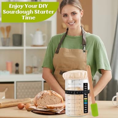 Sourdough Starter Jar 2 Pack - 40oz Sourdough Starter Kit with Thermometer, Feeding Band, Cloth Cover, Silicone Scraper and Metal Lid - Reusable Sourdough Bread Baking Supplies - Image 5