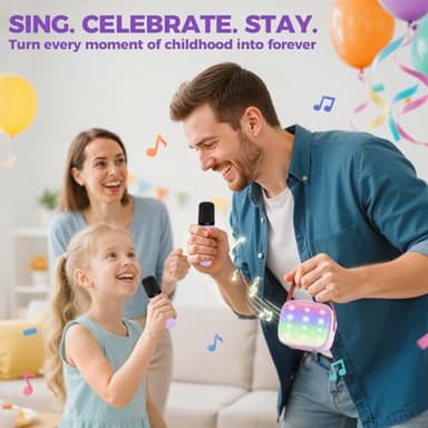 YLL Mini Karaoke Machine with 2 Wireless Microphones, TOP Kids Gifts for Girls Ages 3, 4, 5, 6, 7, 8, 9, 10, 11, 12 +Years Old, 4-12th Birthday Toy Gift for Girls Boys Party (Purple) - Image 7
