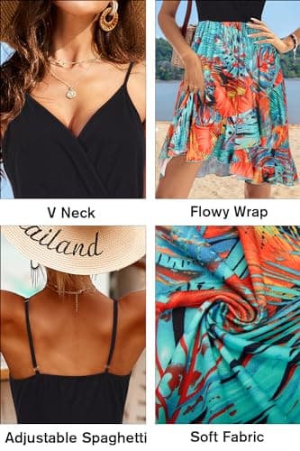 ULTRANICE Womens 2025 Summer Dresses Sundress Casual Dress Spring Trendy Floral Flowy Wrap Beach Vacation Outfits Hawaiian Tropical Spaghetti Strap V Neck Dress(Black Blue Orange Floral,XL) - Image 6