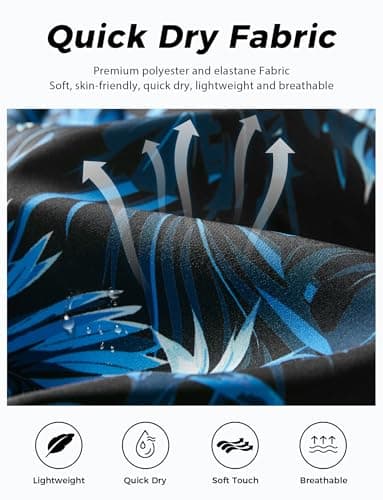 zeetoo Mens Swim Trunks with Compression Liner 5.5" Inseam Shorts Bathing Suit Quick Dry Swimsuit Leaf-darkblue 2XL - Image 6