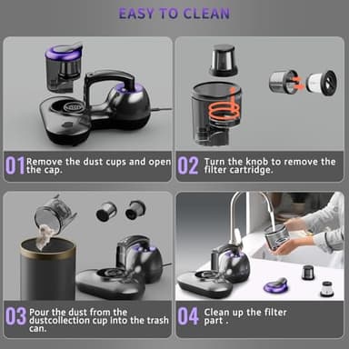 Mattress Vacuum Cleaner, Handheld UV Bed Vacuum Cleaner 16KPa & 12800 Vibrations Per/Min Upgraded Effectively Clean Up Bed, Pillows, Cloth Sofas, Carpets and Ther Fabric Surfaces - Image 6