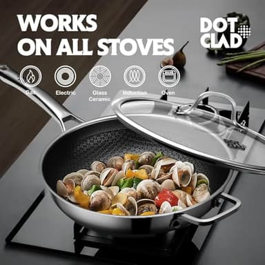 Wok pan,Hybrid 12 inch Wok with Lid, PFOA Free Cookware,non stick Stainless Steel Woks & Stir-fry pans Nonstick, Dishwasher and Oven Safe, Works on Induction - Image 4
