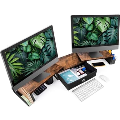 Dual Monitor Stand Riser With Drawer, Office Desk Organizers And Accessories, Computer Monitor Riser For 2 Monitors For Desk, Monitor Shelf With Adjustable Length & Angle - Image 7