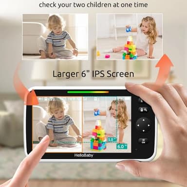 HelloBaby Digital Media Receiver for Car, 6'' World First IPS Split-Screen 30H Battery, No WiFi 2-Way Audio, Video, VOX, Double Cameras Pan-Tilt-Zoom, Night Vision, 8 Lullabies, 1000ft for Car - Image 3