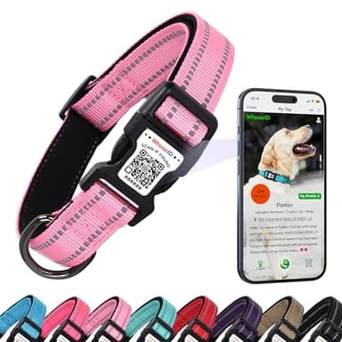 Dog Collar with QR Code, Reflective Pet Collar, Soft Neoprene Padded & Safety Locking Buckle Adjustable Dog Collar for Small Dogs(Pink,S) - Image 1