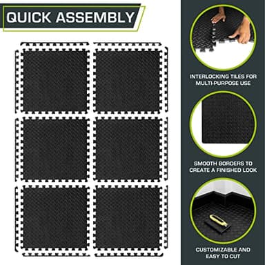 ProsourceFit Puzzle Exercise Mat ½ in, EVA Interlocking Foam Floor Tiles for Home Gym, Mat for Home Workout Equipment, Floor Padding for Kids, Black, 24 in x 24 in x ½ in, 24 Sq Ft - 6 Tiles - Image 6