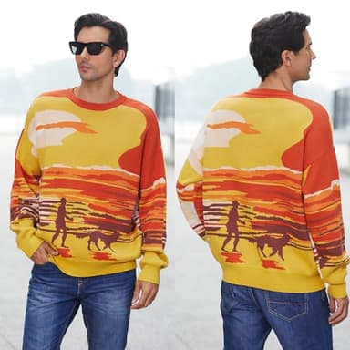 SINAR Men's Casual 100% Cotton Sweater Loose Crew Neck Knitwear Winter Pullover Knit Sweater (as1, Alpha, x_l, Regular, Regular, Golden01) - Image 3