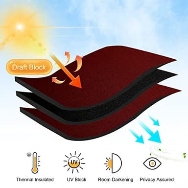 RYB HOME Blackout Curtains 63 inches Long - Energy Saving Insulation Large Window Curtain Blinds for Bedroom Living Room Dining Basement Home Office, W 62 x L 63 per Panel, Burgundy Red, 2 Pcs - Image 3