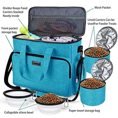 BAGLHER Dog Travel Bag, Pet Travel Bag (ALL Pet Travel Supplies), With 2 Pet Food Containers and 2 Collapsible Silicone Bowls; Essential Kits for Pet Travel Sky Blue - Image 5