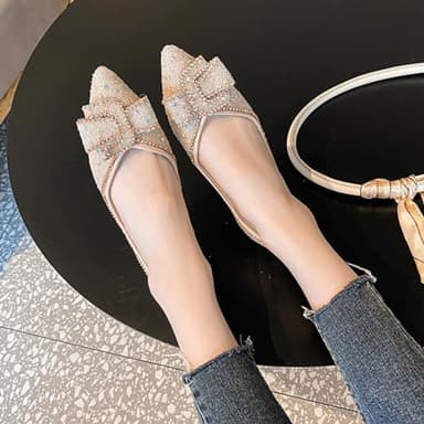 LiupanUp Women's Pointed Rhinestone Flat Shoes Glitter Flowers Wedding Comfortable Dress Shoes 1Apricot size9 - Image 7