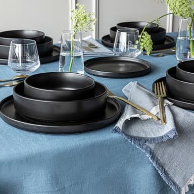 over&back 100%-Linen Woven Tablecloth - Colorful Dining Room Table Cover - Mitered Corner Hems - Machine Washable - Kitchen and Home Decor - Blue - 70x90 - Image 9