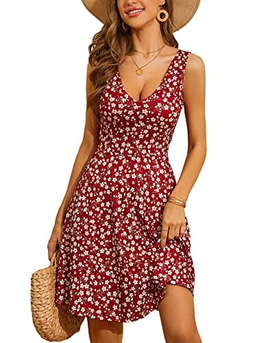 HUHOT Sundresses for Women 2025 Spring Baby Shower Dress Summer Casual Wedding Guest V Neck Sleeveless Midi Dresses with Pockets Dresses for Women 2025 - Image 1