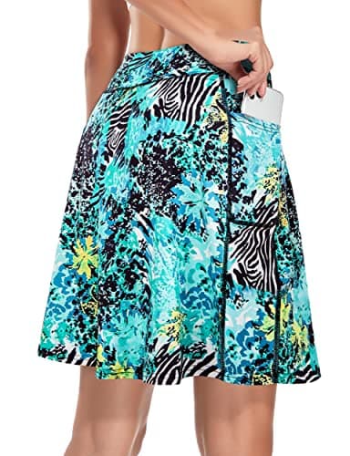 KORALHY Long Skirts for Women, Athletic Skirt 20" Knee Length Golf Skorts Summer Skirts High Waisted Tennis Skirts with Pockets Perfect for Running Training Leopard Floral Medium - Image 2