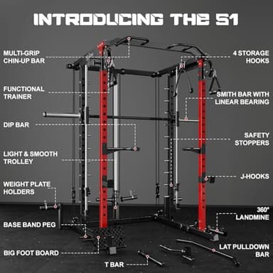 Goimu S1-V4 Smith Machine, 2000LBS Power Cage with Cable Crossover System, All-in-One Squat Rack with Smith Bar, Workout Cage Strength Training Equipment with Attachments (RD Package Smith Machine) - Image 5