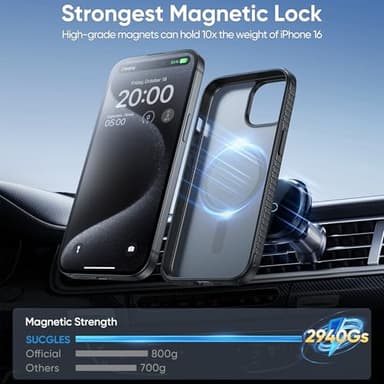 SUCGLES for iPhone 15 Case with MagSafe [Ultra Strong Magnetic] [12FT Military Drop Protection] [Soft Non-Slip Grip] Translucent Matte Slim Thin Phone Cover 6.1" for Apple iPhone15, Black - Image 2