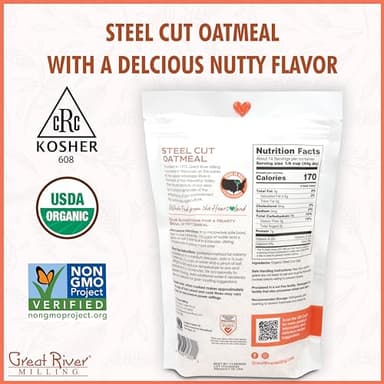 Great River Organic Milling, Oatmeal, Steel Cut Oats, Organic, 22 Ounces (Pack of 4) (Packaging May Vary) - Image 2