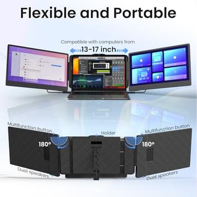 BOSII Laptop Screen Extender Monitor - 14 Inch Triple IPS FHD 1080P HDMI/USB-A/Type-C Extended Portable Monitor for Laptops (Maximum Length: 15.74") Compatible with Windows Mac Travel Work - Image 4
