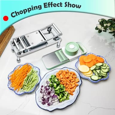 All-in-1 Vegetable Chopper with 8 Blades - Mandoline Slicer-Pro Food Chopper with Container - Veggie Salad Onion Chopper - Potato Dicer French Fry Cutter - Cheese Grater - Stainless Steel material - Image 5