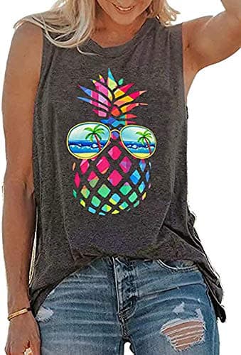 rosemia Tank Tops for Women Summer Graphic Pineapple Tshirts Sleeveless Casual Ladies Tunic Blouse(Pineapple Dark Grey, 5XL1) - Image 1
