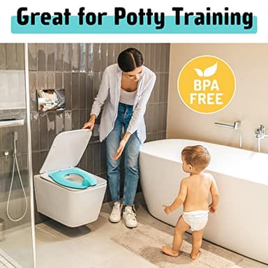 Maliton Travel Potty Seat for Toddler & Kid Travel, Portable Foldable Potty Seat with Storage Bag, Non-Slip Potty Training Toilet Seat Cover wth Splash Guard (Aqua Green) - Image 5