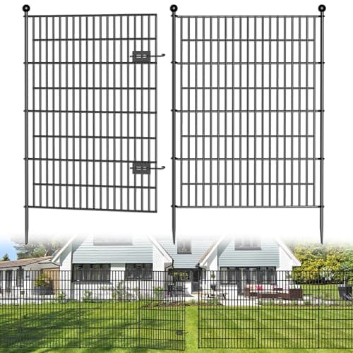 8 Panels No Dig Decorative Outdoor Garden Fence with Gate for Yard, 48 in(H) X 21 ft(L) Animal Barrier Fencing Rustproof Metal Wire Panel Border for Dog, Rabbits, and Patio Temporary Ground Stakes - Image 1