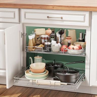 LOVMOR 2 Tier 31½"W x 21½"D, Individual Pull Organizer Kitchen Cabinet Storage Sliding Shelves - Image 2