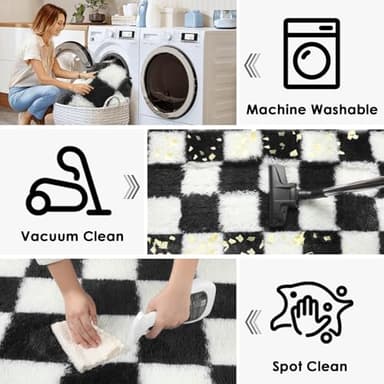 KICMOR Rugs for Living Room 7x9 Area Rug, Black and White Large Fluffy Shag Shaggy Fuzzy Checkered Bedroom Carpet, Indoor Soft Plush Big Rug for Kids Boys Girls Dorm Nursery Home Decor Aesthetic - Image 6